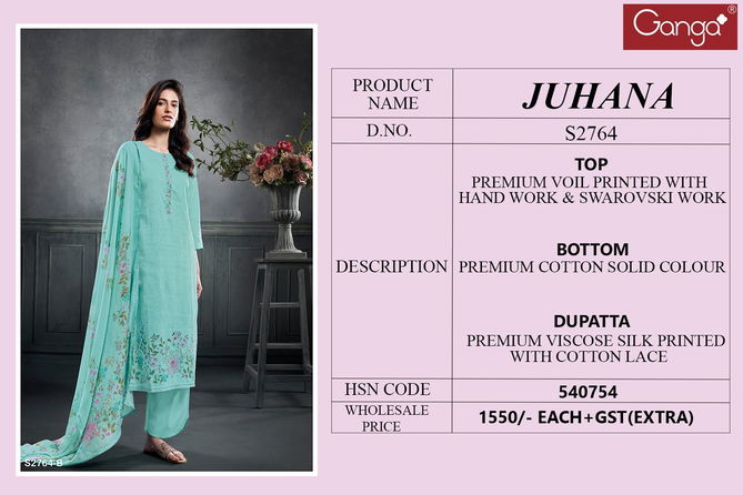 Juhana 2764 By Ganga Hand Work Designer Dress Material Wholesale Price In Surat